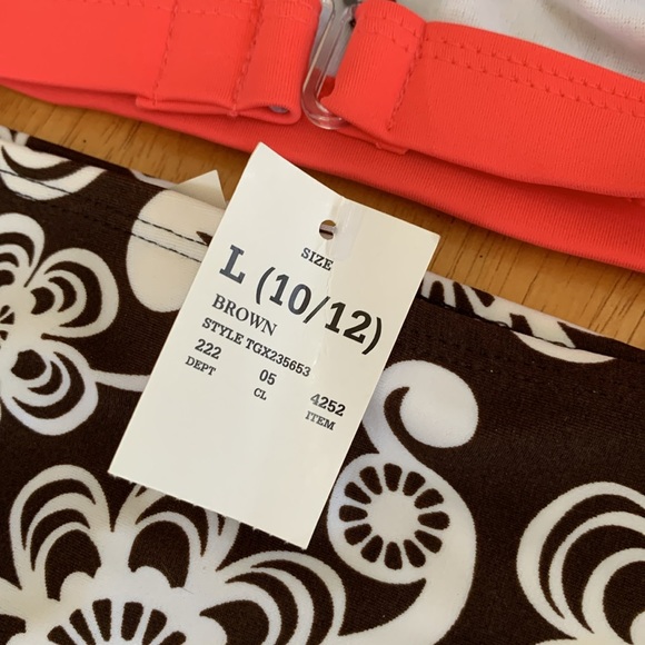 NWT Girls Swimsuit Size 10/12 Pretty Brown White Flowers Peach Summer - Picture 5 of 10